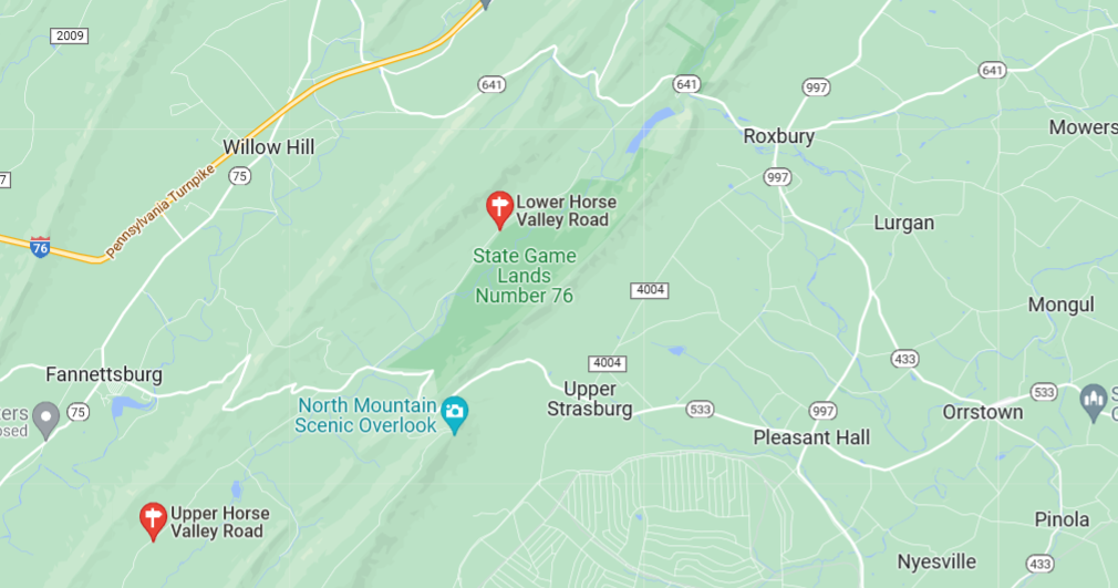 Map showing location of Horse Valley in Franklin County, PA
