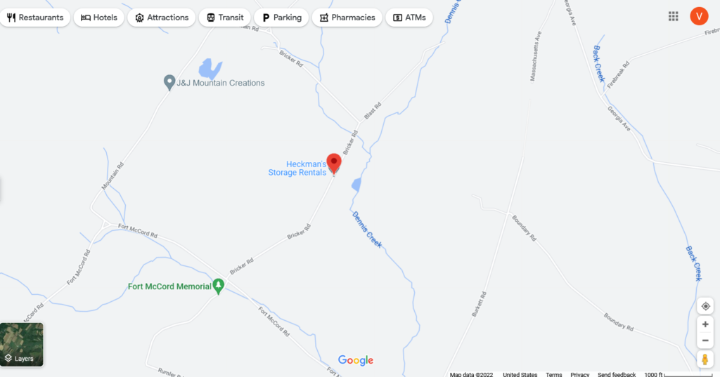 Map showing field trip destination area of Fort McCord